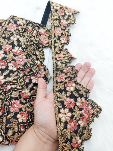 Hand Embroidered Cutwork Lace Trim In Gold Floral Embroidery, Sari Border, Trim by Yard